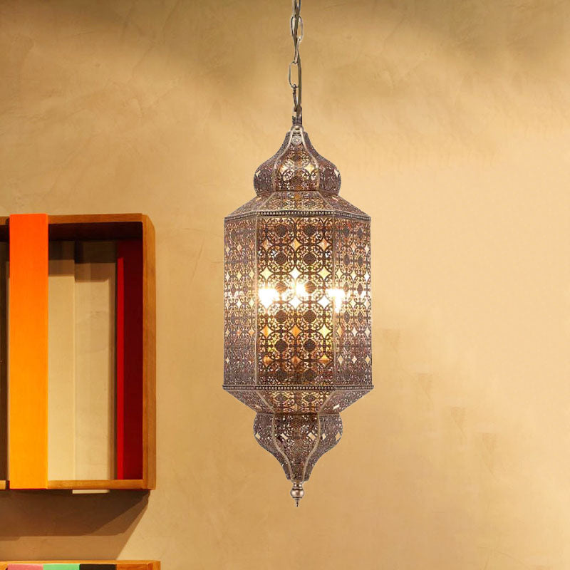 Antiqued Brass 1-Bulb Pendant Lantern Light Fixture For Restaurants