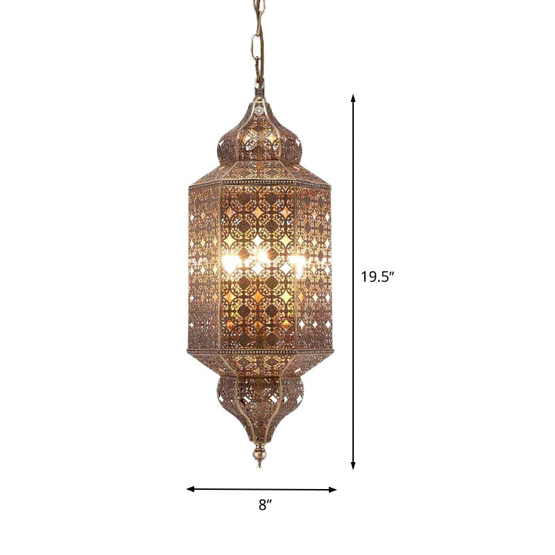 Antiqued Brass 1-Bulb Pendant Lantern Light Fixture For Restaurants