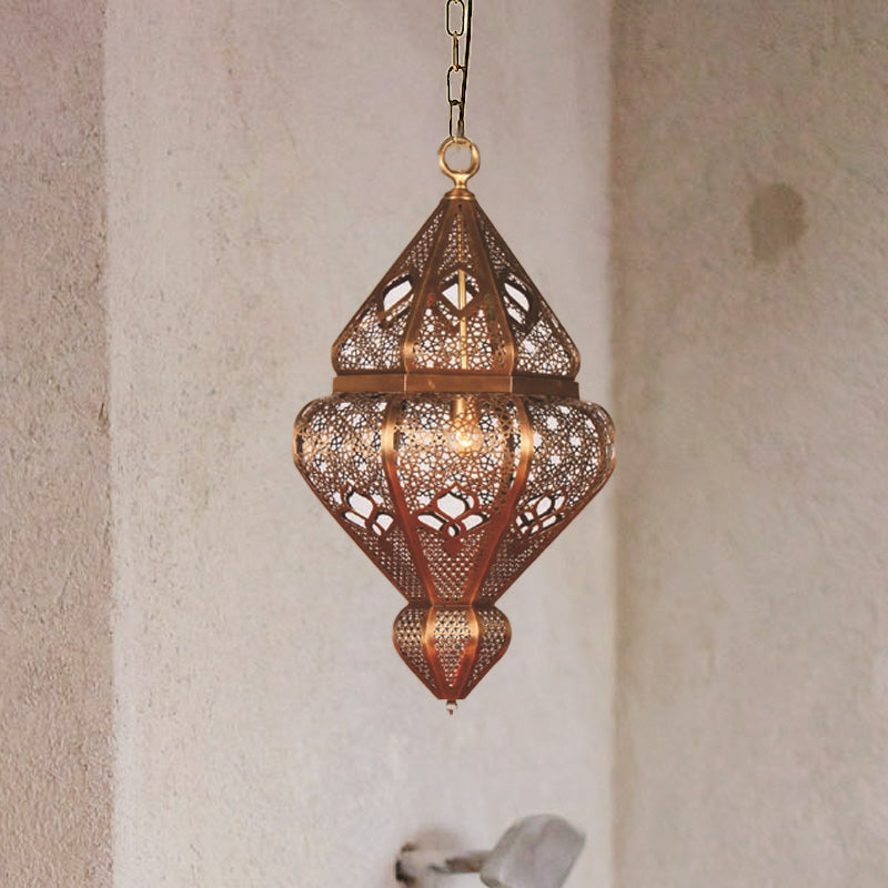 Antiqued Brass Pendant Light Fixture With Metallic Urn Shade
