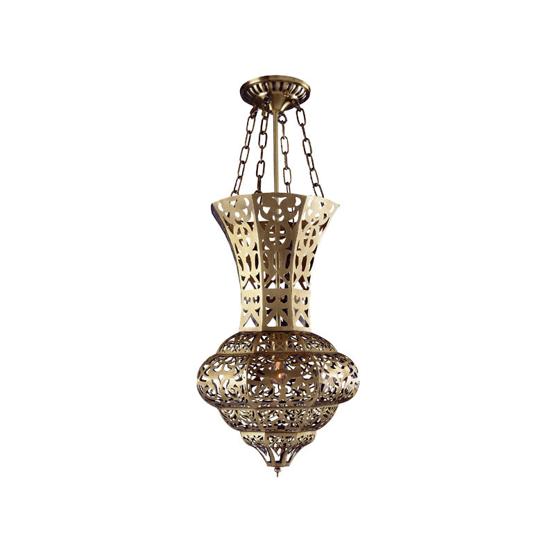 Antiqued Brass 1-Light Pendant Lamp - Vase Metallic Hanging Ceiling Lighting For Living Room