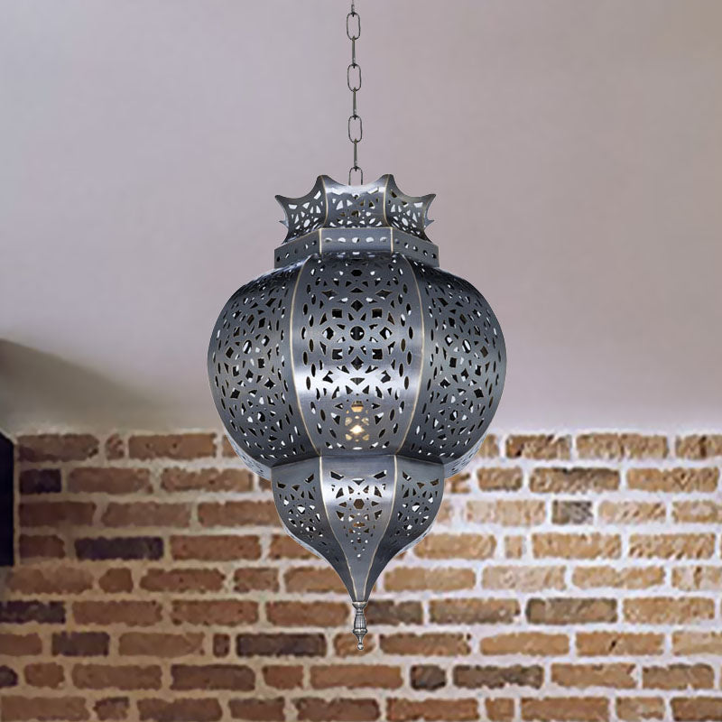 Grey Traditional Gourd Pendant Lamp - 1 Head Metal Ceiling Light