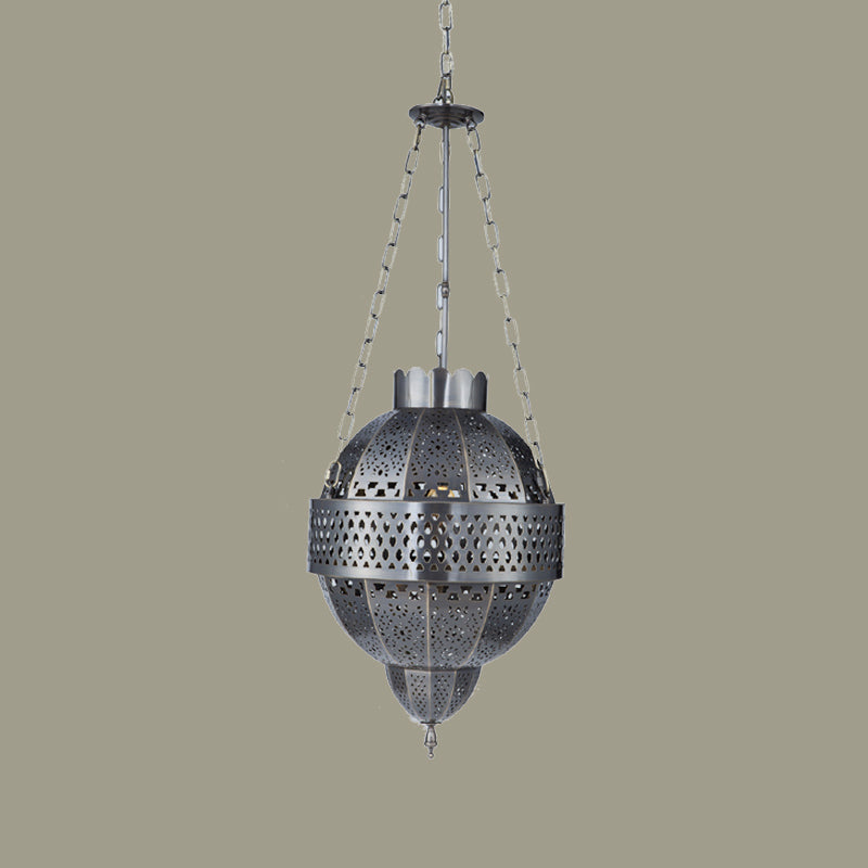 Rustic Metal Hanging Light Fixture - Global 1-Bulb Pendant Lamp In Grey For Living Room Suspension