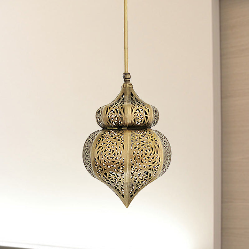 Vintage Brass Gourd Pendant Light For Restaurants - 1 Metal Ceiling Lamp