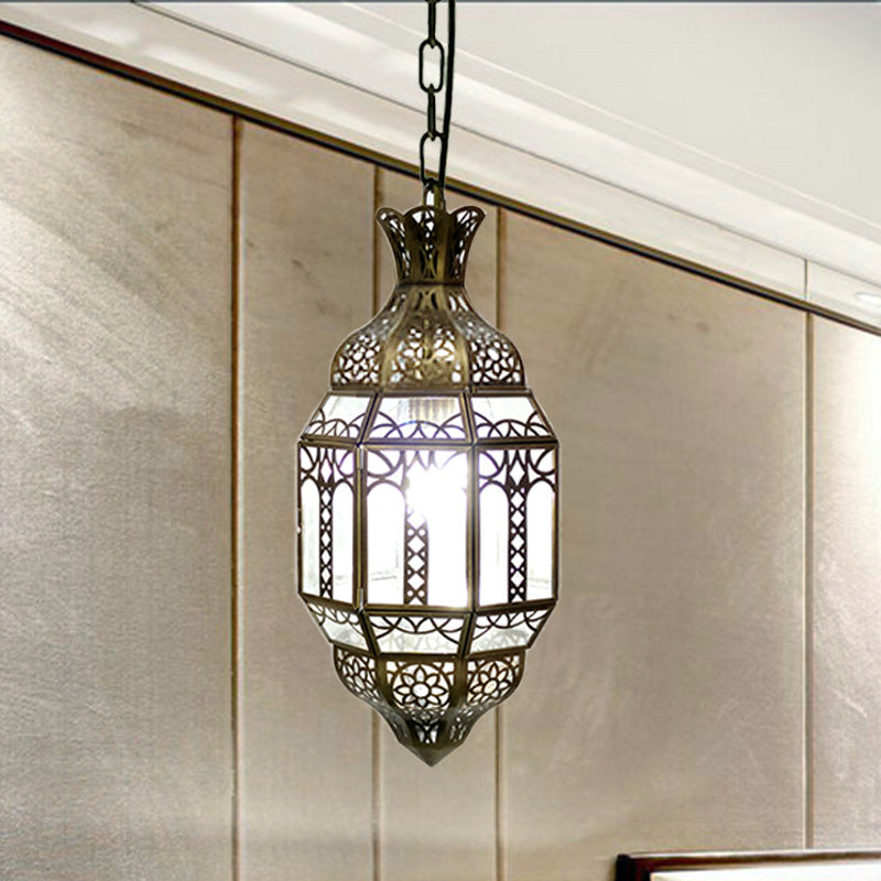 Antiqued Lantern Pendant Ceiling Lamp For Living Rooms - Metal Hanging Light Kit In Brass
