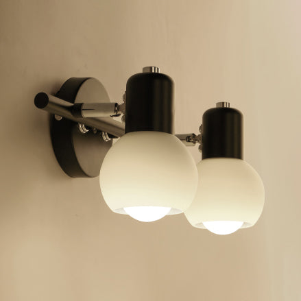 Ivory Glass Bubble Shade Bathroom Wall Light Fixture - Industrial Style 2 Lights Black/White Sconce