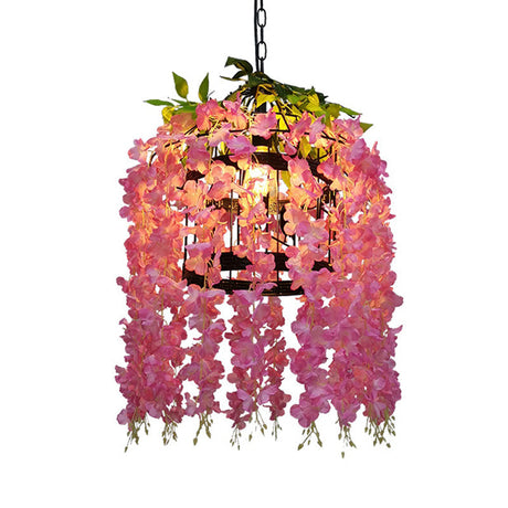 Vintage Drum Pendant With Led Metal Flower Design - Pink/Purple Ideal For Restaurants