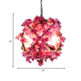 Vintage Pink Ball Pendant Light With Flower Decor For Restaurant - Led Ceiling Lamp