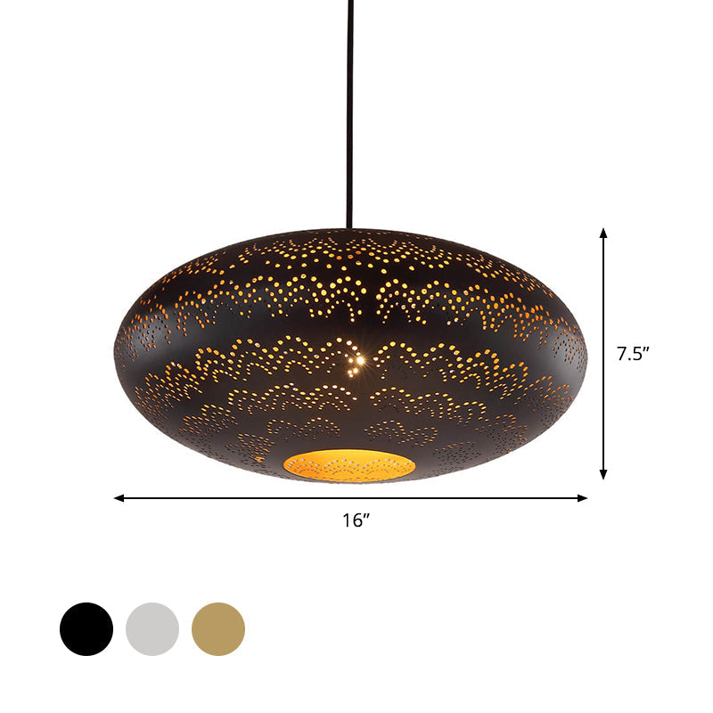 Arab Style Oval Metal Pendant Lamp - 1 Bulb Ceiling Light Fixture In Black/Silver/Brass