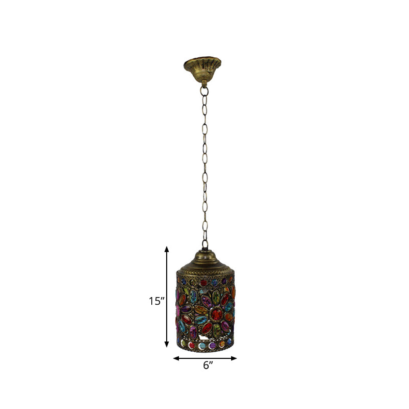 Vintage Brass Pendant Light For Restaurant - Suspended Cylinder Fixture 6/6.5 Width