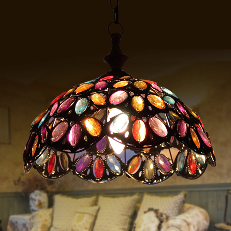 Bronze/Rust Scalloped Pendant Ceiling Lamp - Elegant Metal Decor For Living Room Lighting
