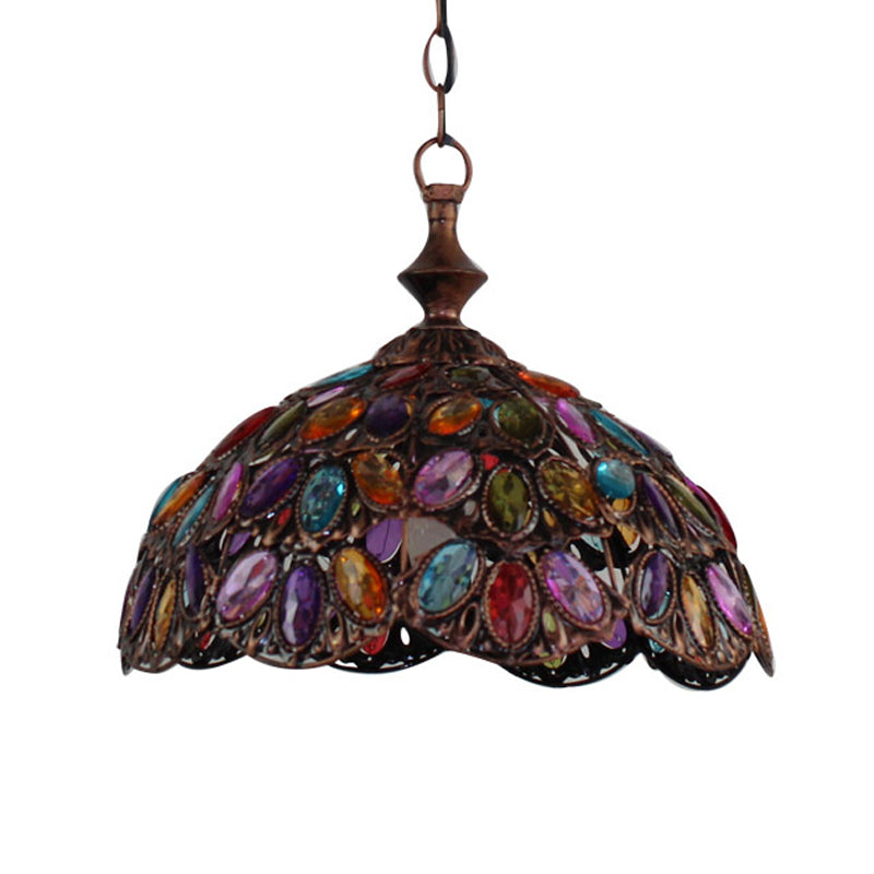 Bronze/Rust Scalloped Pendant Ceiling Lamp - Elegant Metal Decor For Living Room Lighting
