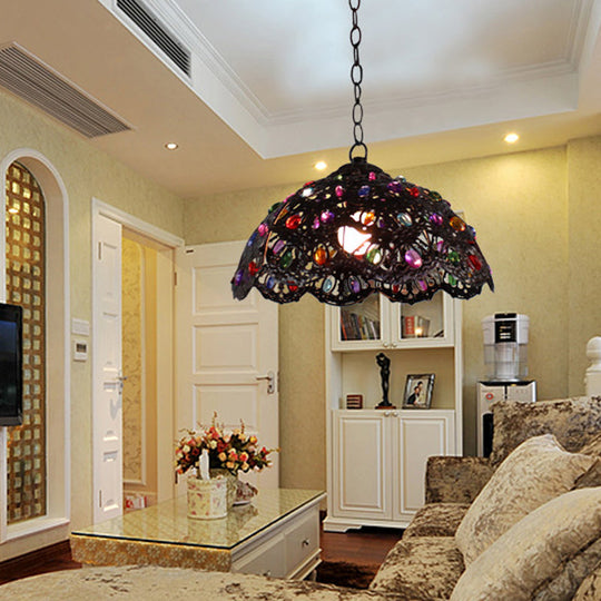 Bronze/Rust Scalloped Pendant Ceiling Lamp - Elegant Metal Decor For Living Room Lighting Rust