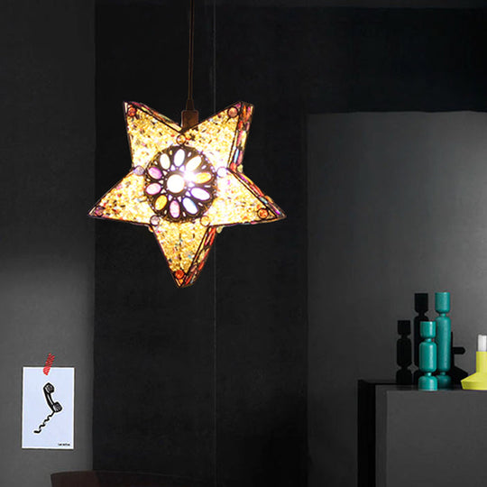 Metal Pentagram Pendant Ceiling Light Art Deco 1 Head Drop Lamp In Black/Red/Yellow Yellow