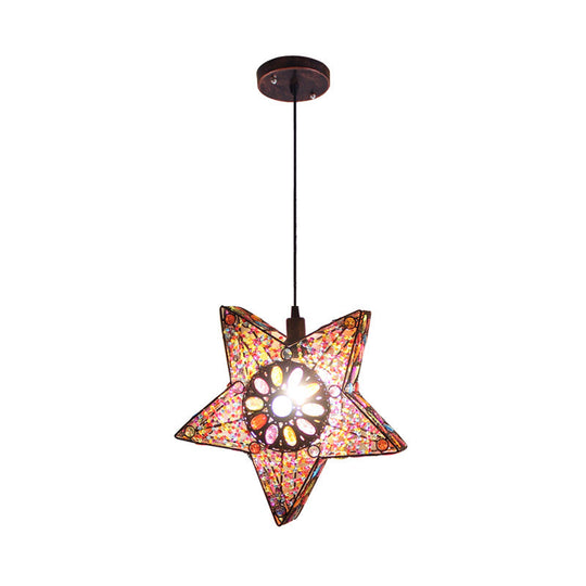 Metal Pentagram Pendant Ceiling Light Art Deco 1 Head Drop Lamp In Black/Red/Yellow