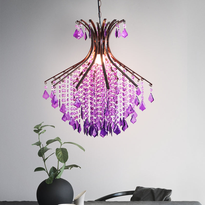 Purple Cascade Crystal Pendant Ceiling Light - Traditional Restaurant Suspension Lighting