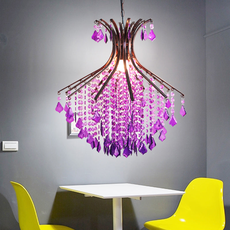 Purple Cascade Crystal Pendant Ceiling Light - Traditional Restaurant Suspension Lighting