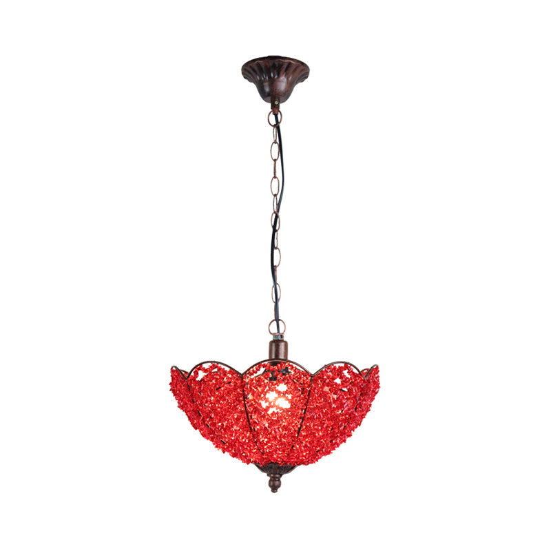 Red/Purple Metal Scalloped Pendant Light For Restaurants - Art Deco Design