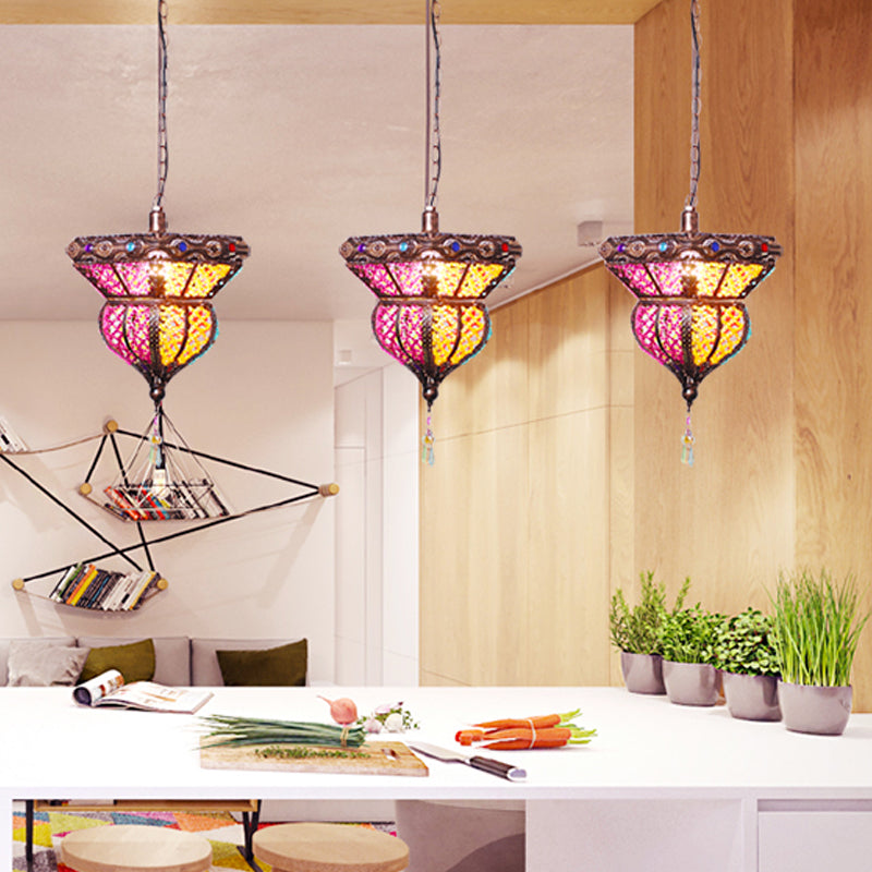 1-Head Traditional Metal Suspension Lamp - Rust Urn Shaped Pendant Ceiling Light For Restaurants