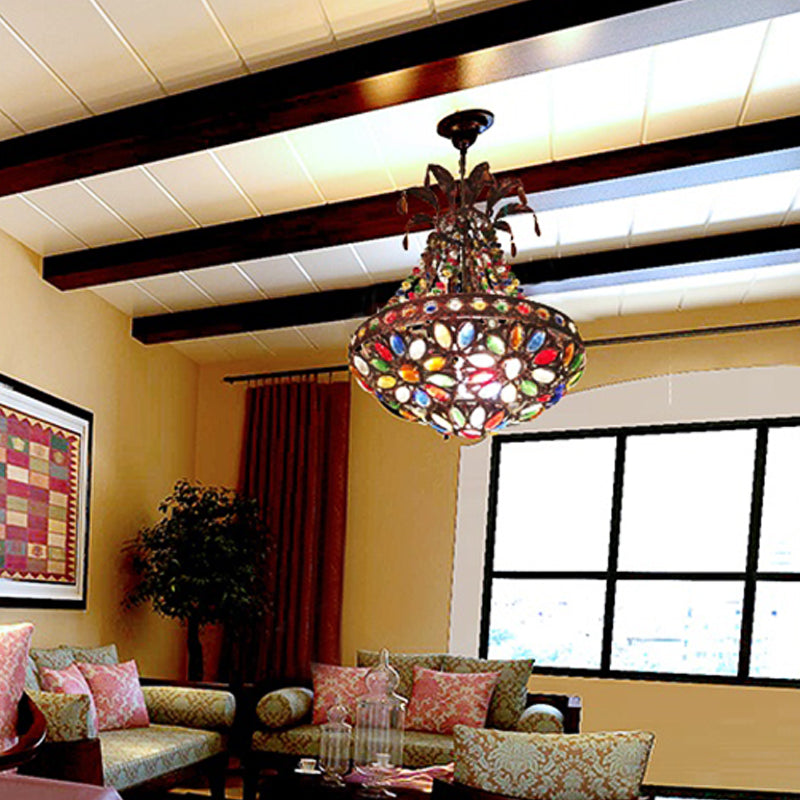 Antique Metal Teardrop Pendant Light For Living Room Rust 1-Light Ceiling Fixture