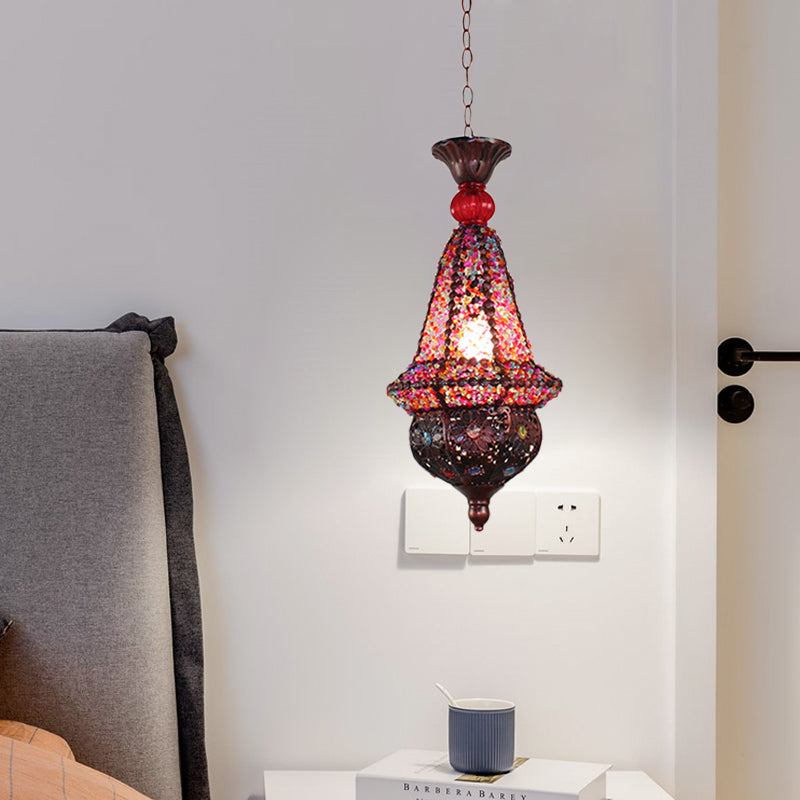 Copper Lantern Pendant Lamp Elegant Metal Ceiling Light For Restaurant Decor