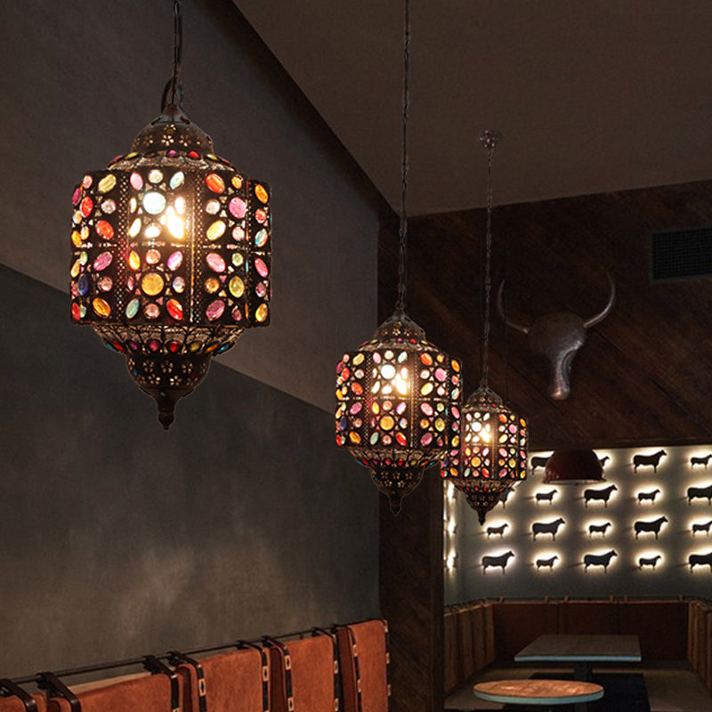 Metal Hanging Pendant Light: Lantern Decorative Suspension Lamp (1 Head) For Restaurants - Red/Rust
