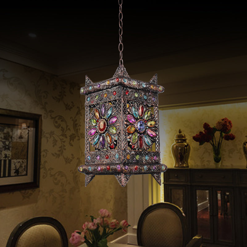 Bronze Pendant Light: Decorative Rectangle Suspension Lighting For Living Room - 1 Bulb