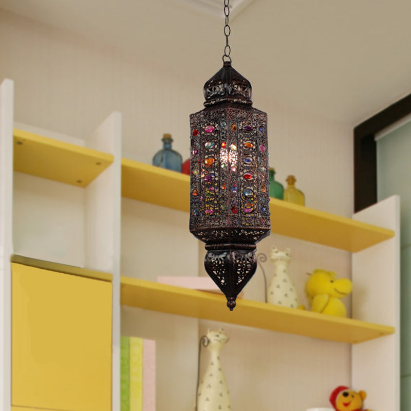 Traditional Rust Cylinder Pendant Light With Single Metal Head Suspension For Living Rooms