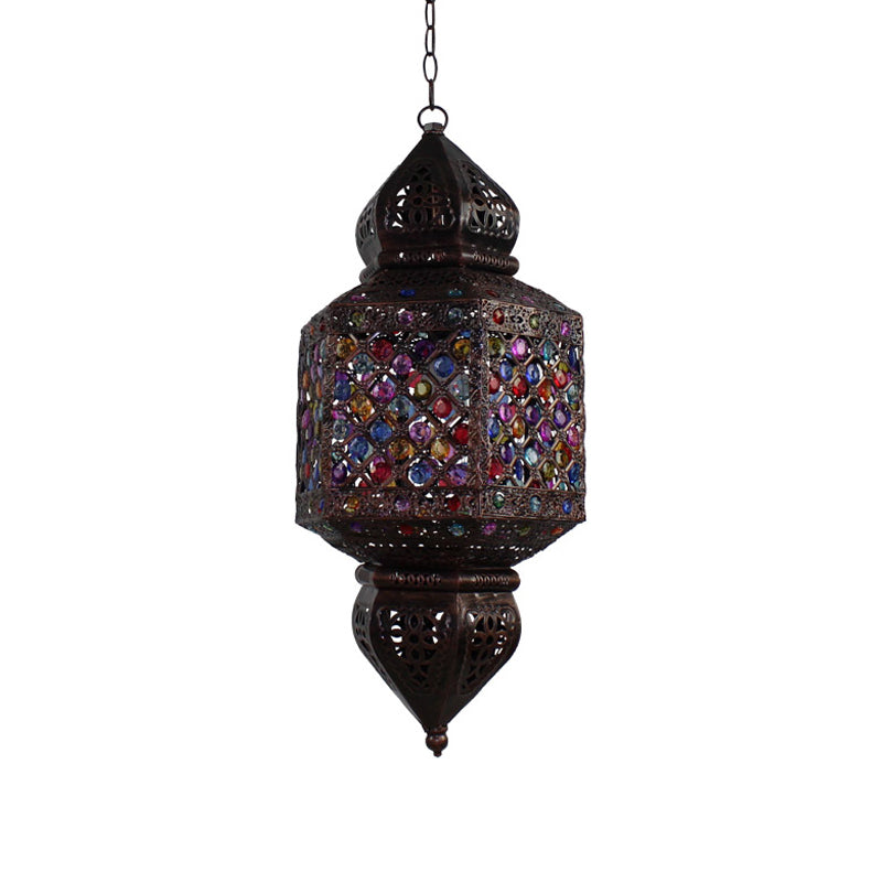 Vintage Metal Bronze Lantern Pendant Light - Suspended Ceiling Fixture Ideal For Bedroom
