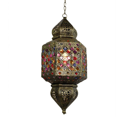 Vintage Metal Bronze Lantern Pendant Light - Suspended Ceiling Fixture Ideal For Bedroom