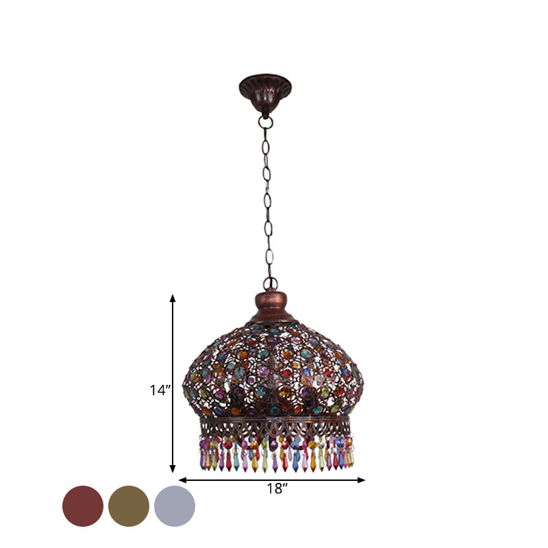 Metal Dome Chandelier Light Fixture - 14/18 Width Decorative 3-Light Hanging Lamp For Living Room In