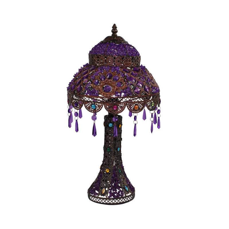 Dome Purple Metal Nightstand Lamp With Crystal Decoration & 1 Light - Bedroom Night Table Lighting