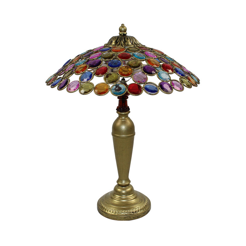 Traditional Conical Night Lamp With Metal Base - 12/16 Wide 1 Bulb Brass/Copper Finish Ideal For