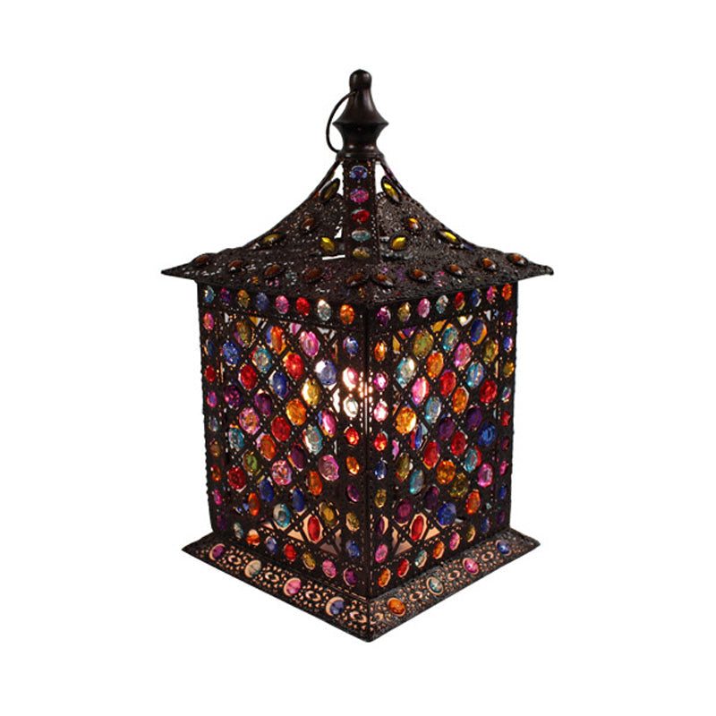 Metal Decorative Nightstand Lantern With Colorful Lighting For Living Room Night Time Ambiance