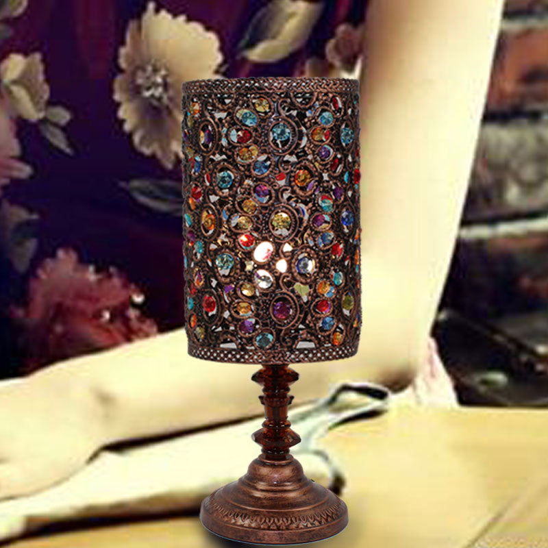 Metal Red/Purple Art Deco Table Lamp With Versatile Rectangle/Cylinder Design Perfect For Dining
