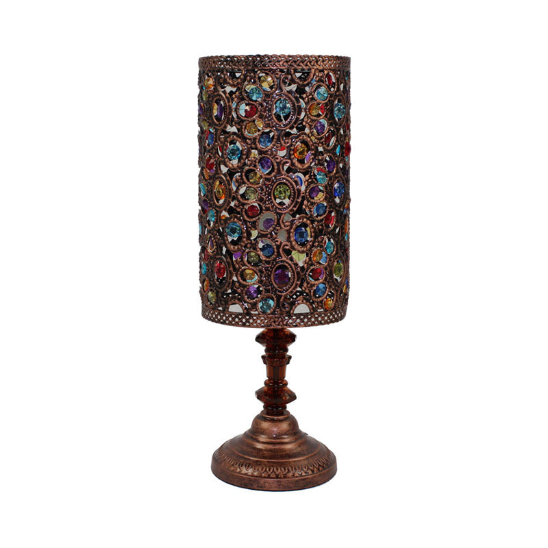 Metal Red/Purple Art Deco Table Lamp With Versatile Rectangle/Cylinder Design Perfect For Dining