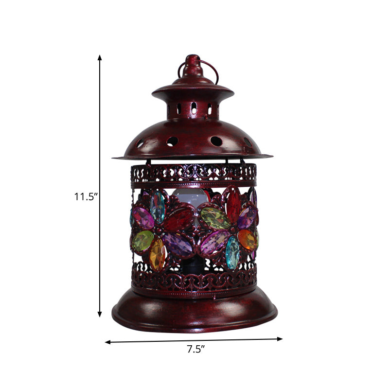 Antique Copper Lantern Nightstand Light - 1-Bulb Metal Table Lamp For Living Room