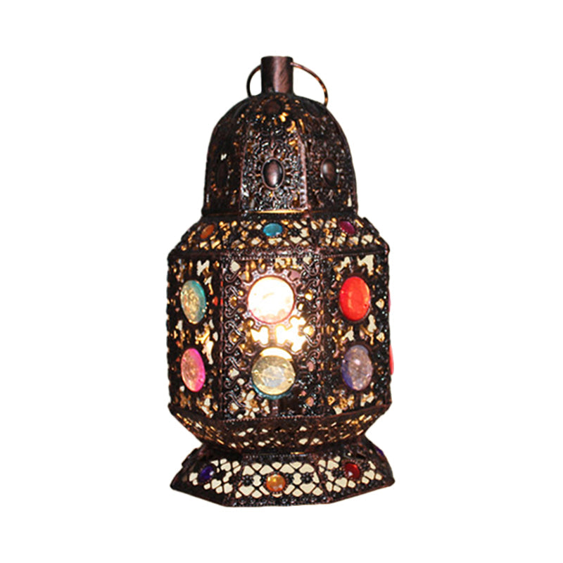 Vintage Copper Lantern Table Lamp - Metal Head Nightstand Lighting For Living Room