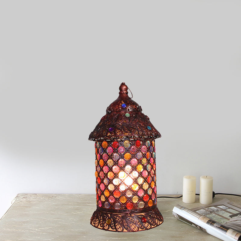 Antique Copper Pavilion Nightstand Light - Elegant Metal For Study Room Or Bedside Table