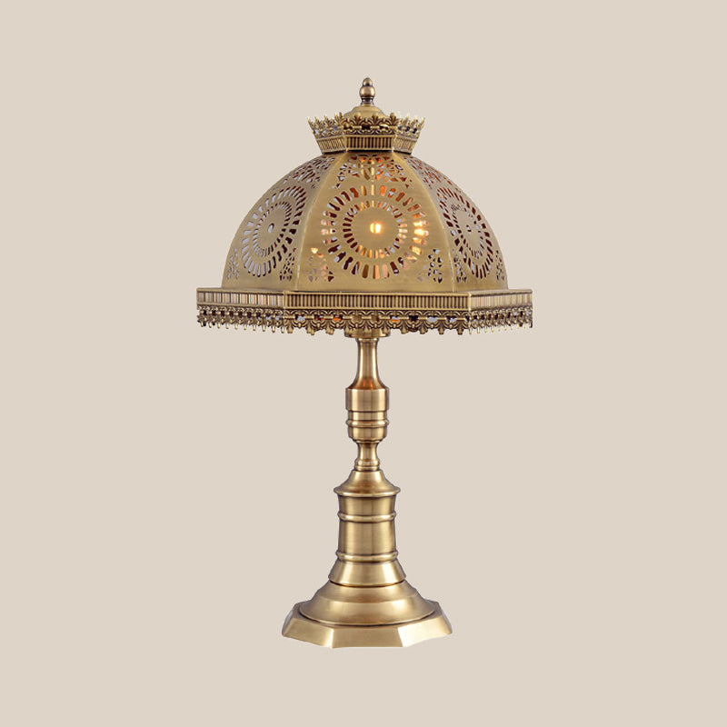 Traditional Brass Finish Dome Table Lamp With 3 Lights For Bedroom Nightstand