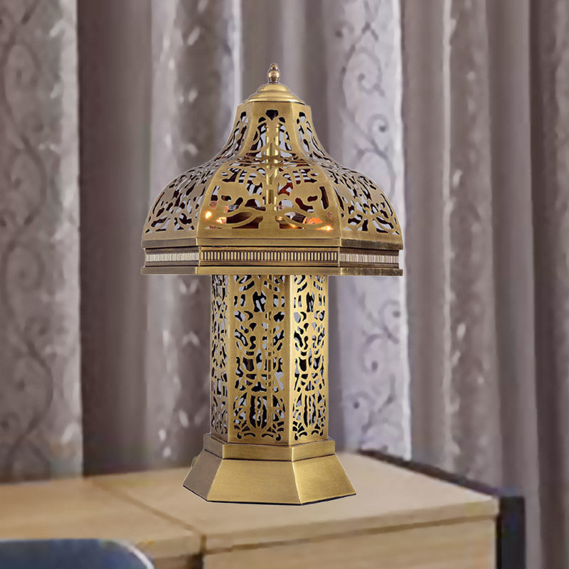 Art Deco Mushroom Task Light Night Table Lamp In Brass - 3 Bulbs Bedroom Décor