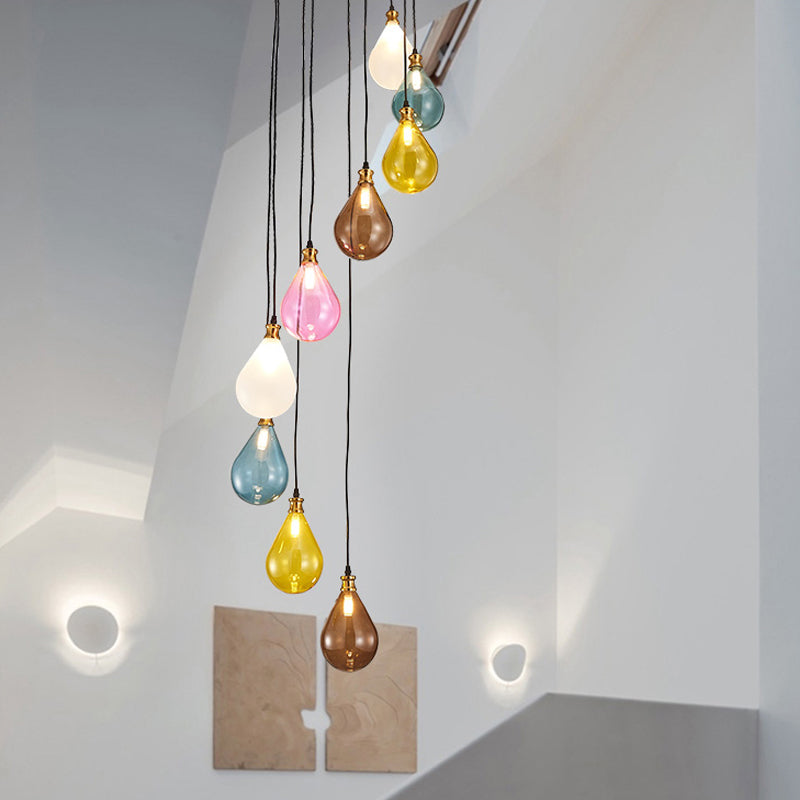 Modern White/Pink Glass LED Balloon Cluster Pendant Ceiling Lamp - 9 Lights with Spiral Design