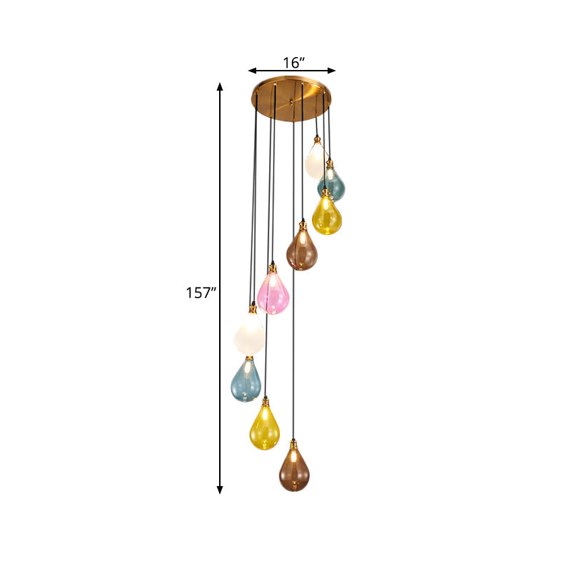Modern Spiral Design Led Pendant Light With 9 White/Pink Glass Balloons