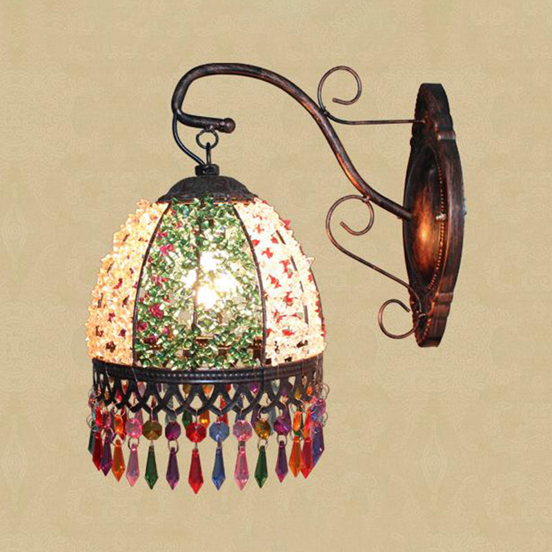 Green Dome Wall Mount Sconce With Glass Draping - Decorative Metal Lighting Fixture