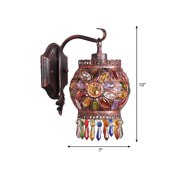 Metal Global Vintage Wall Sconce - 1 Head Living Room Lighting Fixture In Rust