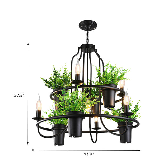 Industrial Metal Chandelier Light - 4/7 Bulbs LED Hanging Lamp in Black with Plant - Perfect for Restaurants