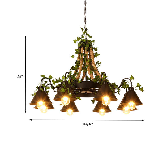 Industrial Metal Chandelier Pendant With Led Plant Suspension Black 6/8 Heads Ideal For Restaurants