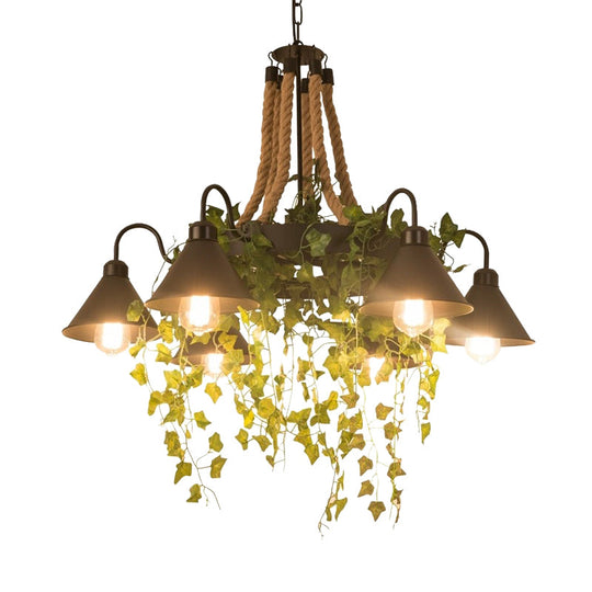 Industrial Black Metal Chandelier with LED Tapered Plant Suspension - 6/8 Heads - Perfect for Restaurants