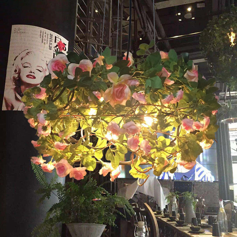Green Metal Chandelier with LED Lights - Industrial 3-Light Ceiling Lamp for Restaurants