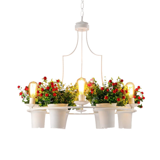 Industrial Black/White Metal LED Plant Pendant Light - 6 Lights, 1/2 Tiers. Perfect for Restaurants.