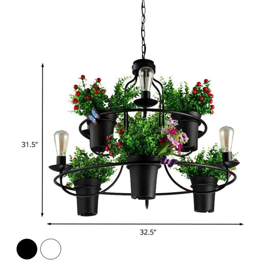 Industrial Metal Led Plant Pendant Chandelier - 6 Lights 1/2 Tiers Black/White | Perfect For